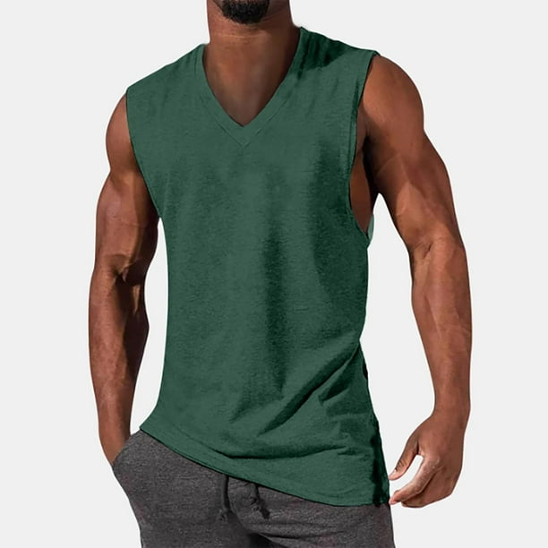 pstuiky Camiseta sin mangas para hombre, Blusa deportiva sin mangas con cuello alto y estampado liso a la moda informal para hombre Camisas para hombres xl