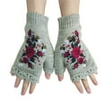 thumbnail image 2 of Women's Hand Embroidered Knitted Fingerless Gloves, Floral Bee Design Winter Gloves with Crochet Cuff, Warm Texting Touchscreen Gloves for Women in Multiple Colors, Cozy Daily Wear Accessories, 2 of 4