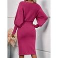 thumbnail image 4 of Women'S Lantern Long Sleeve High Waist Formal Bodycon Pencil Midi Pullover Sweater Dresses Clothes Rose Red L, 4 of 7