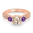thumbnail image 2 of Gem Stone King 18K Rose Gold Plated Silver Peach Morganite Purple Amethyst and White Moissanite Engagement Ring for Women (1.73 Cttw, Gemstone October Birthstone, Round 7MM and 4MM, Size 6), 2 of 3