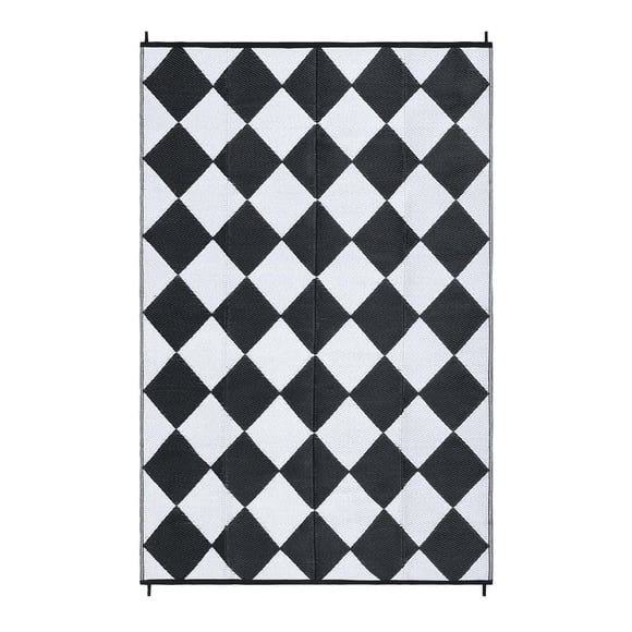EastVita Tapis Moderne Géométrique 9 x 12 Pi Plastique Noir Blanc Rectangulaire Plage avant Vérandas Patio Pique-Nique VR Camping Garage