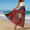 thumbnail image 6 of LWavelet Women Tribal Print Tiered Maxi Skirt Elastic Waist With Pockets Boho Long Skirt Wine S, 6 of 6