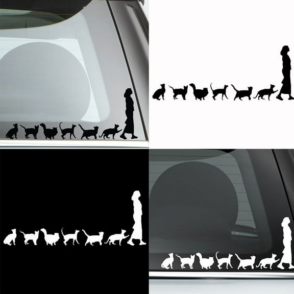 SPRING PARK Cute Cats Follow Lady Car-Styling Vehicle Body Window Reflective Decals Sticker