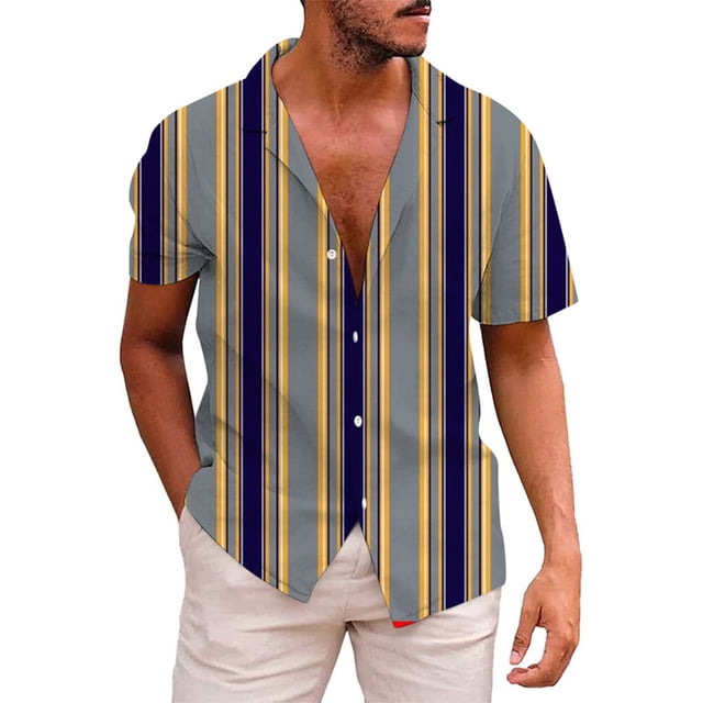 Camisas Oversize Hombre Camisa de Hombre Camisa de Manga Corta con Botones Camisa Informal con Estampado de Playa de Verano a para Hombre Top (Dark Blue, M)