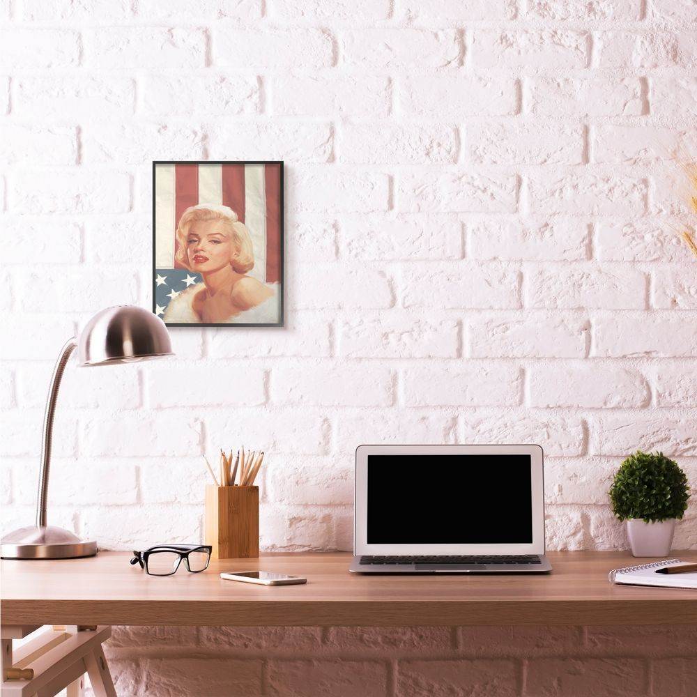 Stupell Industries Marilyn Flag Vintage Hollywood Movie Star Classic Illustration Framed Wall Art by Jadei Graphics