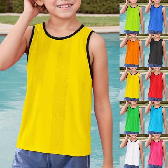 RTKFRFLM Kids' Basic Sleeveless T-Shirt Solid Color Cotton Tank Top for Boys and Girls Lightweight Breathable Athletic Undershirt Casual Summer Activewear for Sports and Gym Size 4-14 Years
