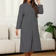 thumbnail image 4 of Long Hooded Zipper Bathrobe for Womens Flannel Robes Color: Dark Gray Size: M, 4 of 7