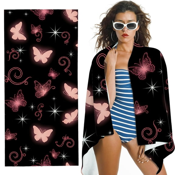 RKSupls Pink Butterfly Aesthetic Oversized Microfiber Beach Towel - Ultra-Soft Microfiber, for Bathroom, beach, Soft Super Absorbent- 30x60 in