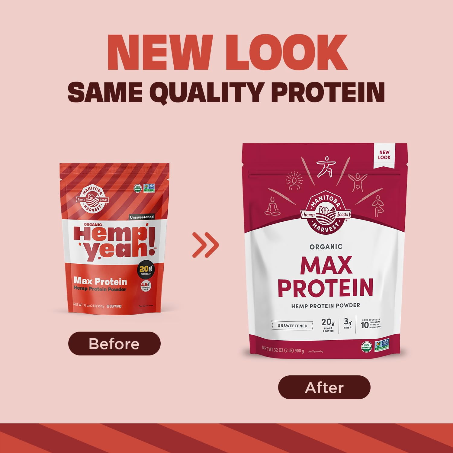 Manitoba Harvest Organic Max Protein Powder, Hemp Protein Powder Unsweetened, 32 oz, 2 lb