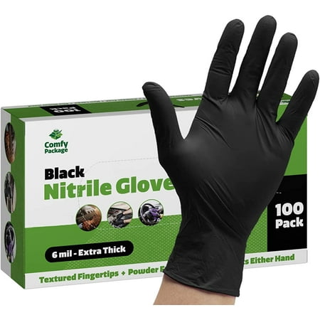 Comfy Package Black Disposable Nitrile Gloves for Food Prep Latex Free Glove 100-Pack Small