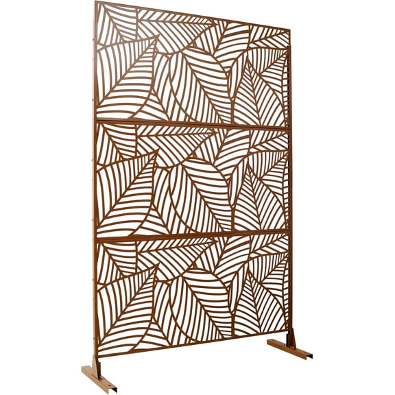 Metal Privacy Screens 76" H Outdoor Privacy Screens Panels Outdoor and Indoor Leaf Pattern Divider Freestanding Decorative Privacy Fence Panels for Balcony Patio Garden, Brown