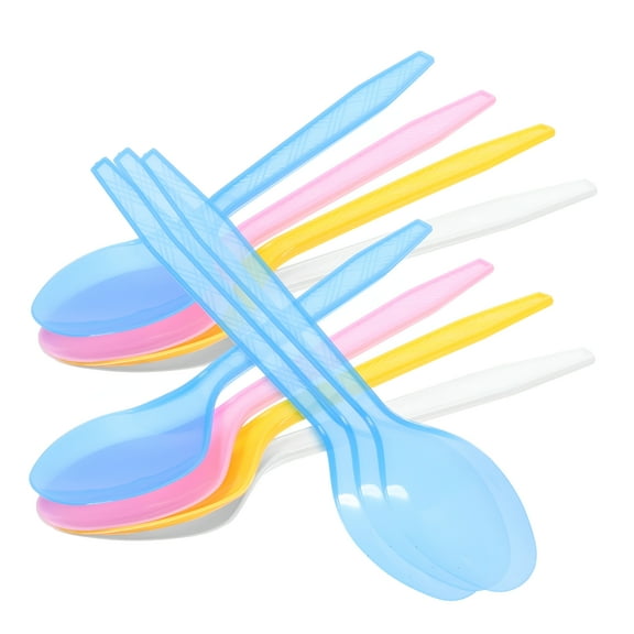 ACDANC 24pcs Disposable Plastic Spoons Party Cutlery Spoons Birthday Party Tableware for Jelly Ice Cream Dessert (Random Color) (6.1X1.18X0.2Inches)