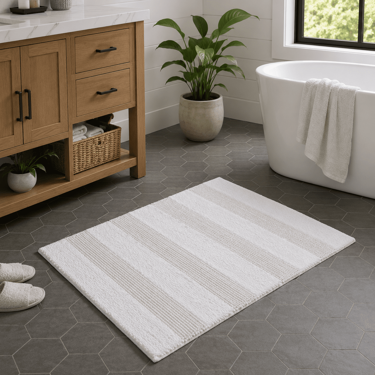 Safavieh Harper Contemporary Striped White Cotton Bath Rug, 1'-8" x 2'-8" (Set of 2)