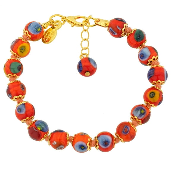 GlassOfVenice Murano Glass Millefiori Mosaic Bracelet - Orange