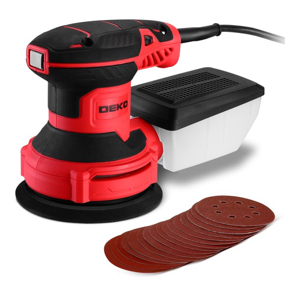 DEKOPRO Electric Sander with 16 Sandpapers, 14000RPM, 5-Inch, High Performance Dust Collection - For Woodworking