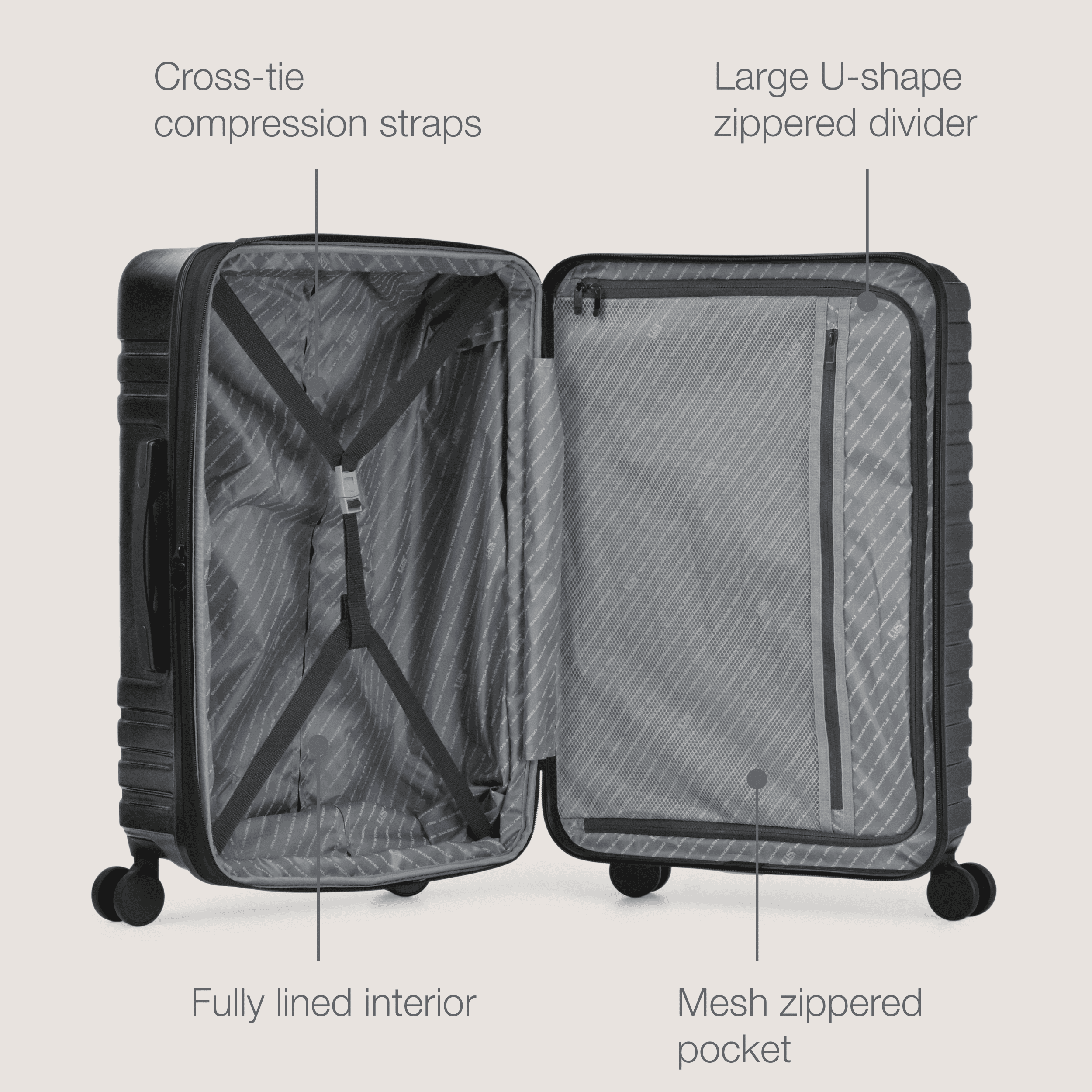 U.S. Traveler Boren Hardside Rugged Spinner Luggage, Black, 30" Checked Large