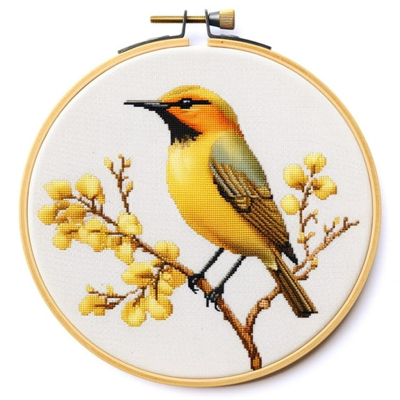 Little Bird Yellow Swallow Stamped Cross Stitch Kits for Beginners Easy with Hoop 11CT Needlepoint Embroidery Counted Cross Stitch Kits Art Craft Wall Decoration 35x35cm(4)