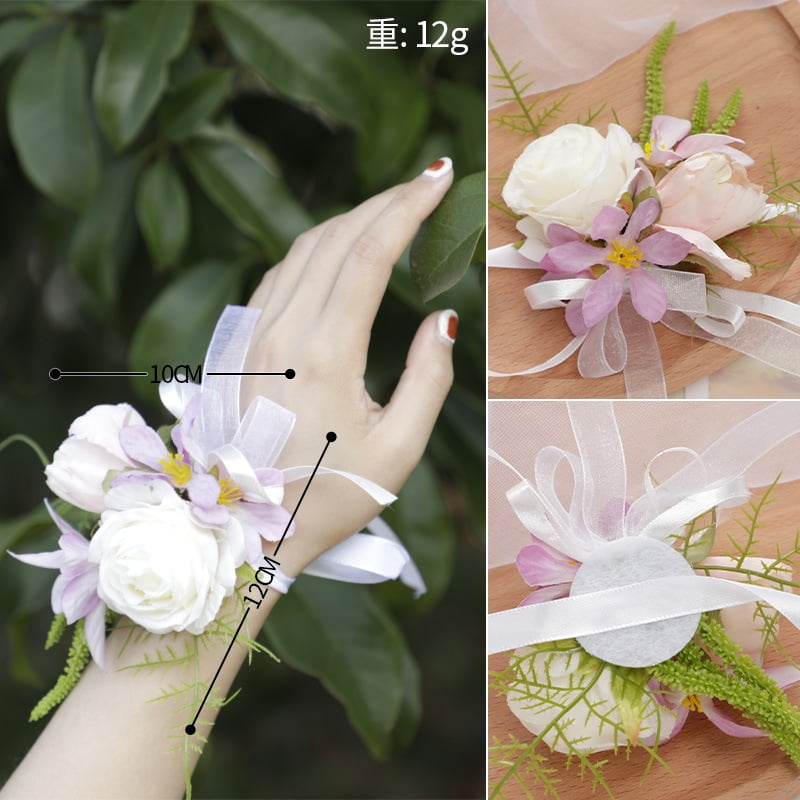Kisor Flower Wrist Corsages for Wedding, Set of 6, Wrist Corsages for
