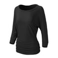 thumbnail image 3 of URBAN DAIZY Women's Boat Neck 3/4 Sleeve Dolman Tops All Purpose Staple Draped Tunic with Side Shirring Ruched Shirt Blouse A71_AT5574 Black XL, 3 of 6