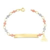 10K Gold Te Amo Charm Bracelet, Tri-Color Flower Engravable ID, 5.5"-6" Adjustable, Kids Jewelry