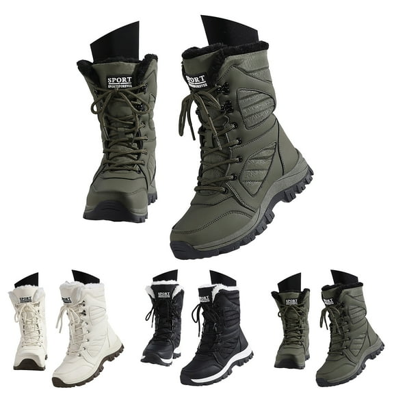Dakaela Women's Winter Snow Boots Waterproof Lace up Mid Calf Booties Arch Support Walking Hiking Slip on Boots Green 6