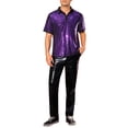 thumbnail image 2 of INSPIRE CHIC Sequin Polo for Men's Contrast Color Collar Short Sleeved Party Disco Polo Shirts M Purple, 2 of 4