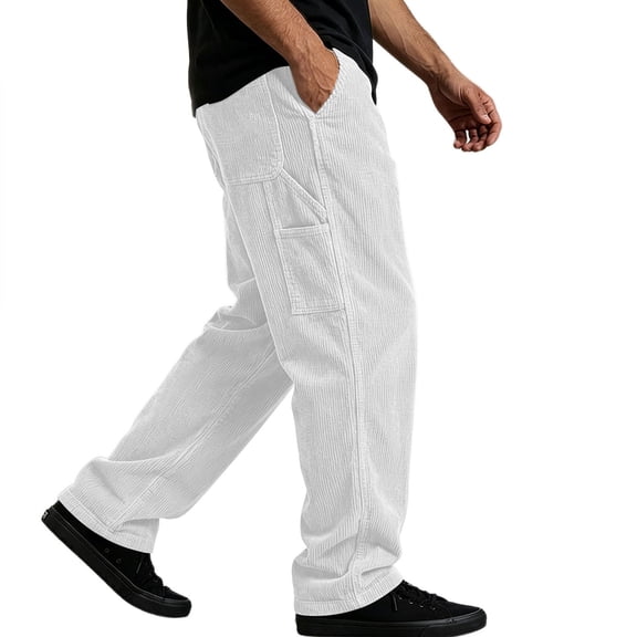 Rvwovn Men's Corduroy Cargo Pants Relaxed Fit Straight Leg Work Pants with Multi Pockets Casual Wear