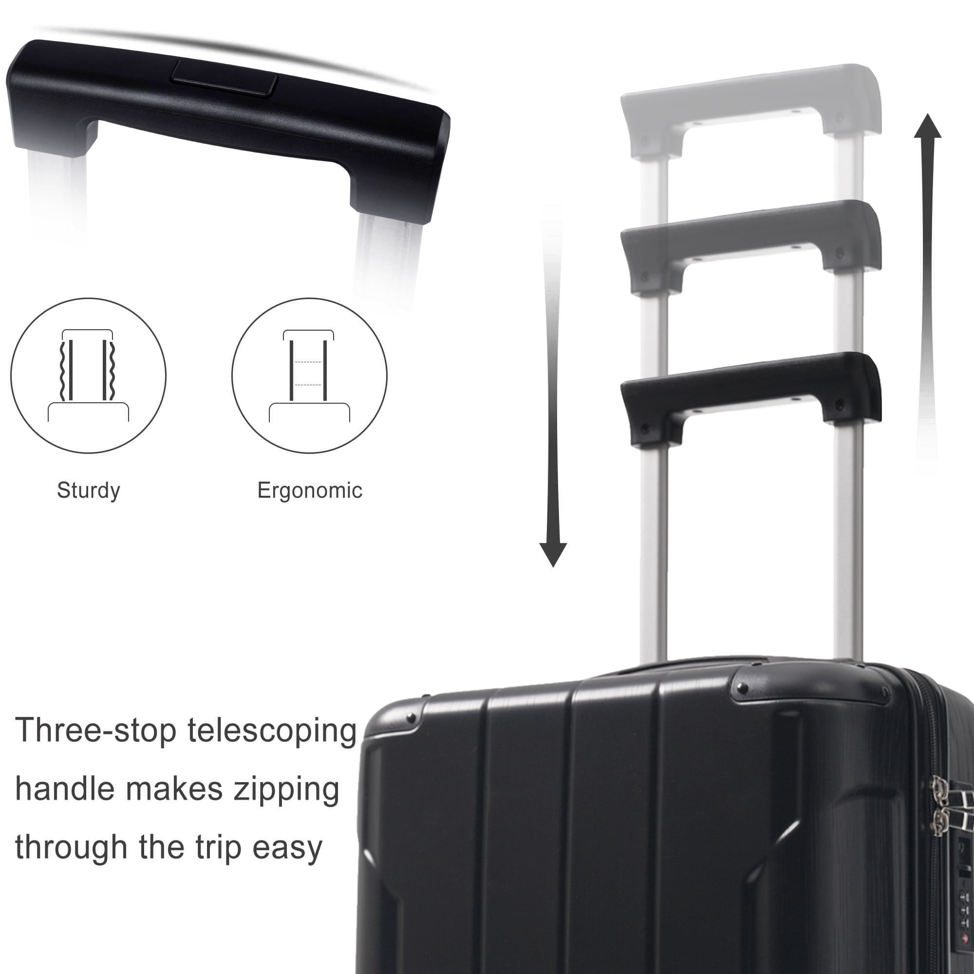 Euroco Carry-On Luggage Sets 3 Piece,ABS Lightweight Suitcase with Spinner Wheels, TSA Lock & 2 Packing Cubes,20 Inch Hardshell Airline Approved Luggage for Men Women Travel,Black