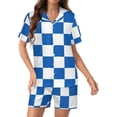 thumbnail image 1 of PRIYAL Ensemble de Pyjama en Soie Blanc et Bleu pour Femmes, Manches Courtes, Confortable, 2 Pcs, 1 of 6