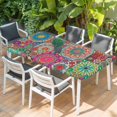 thumbnail image 2 of Colorful Ethnic Table Cloths for 5 Foot Rectangle Tables, National Modern Geometric Red Green Patio Waterproof Elastic Fitted Tablecloths, Washable Rectangular Table Cover for Camping, 2 of 8