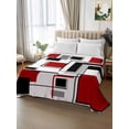 thumbnail image 2 of Red Grey Black King Size Flat Sheet, Wrinkleproof & Fadeproof Cooling Flat Bed Sheet Only, Irregular Modern Abstract Geometric Breathable Soft Bedding Top Sheets 105 x 98 Inches, 2 of 8