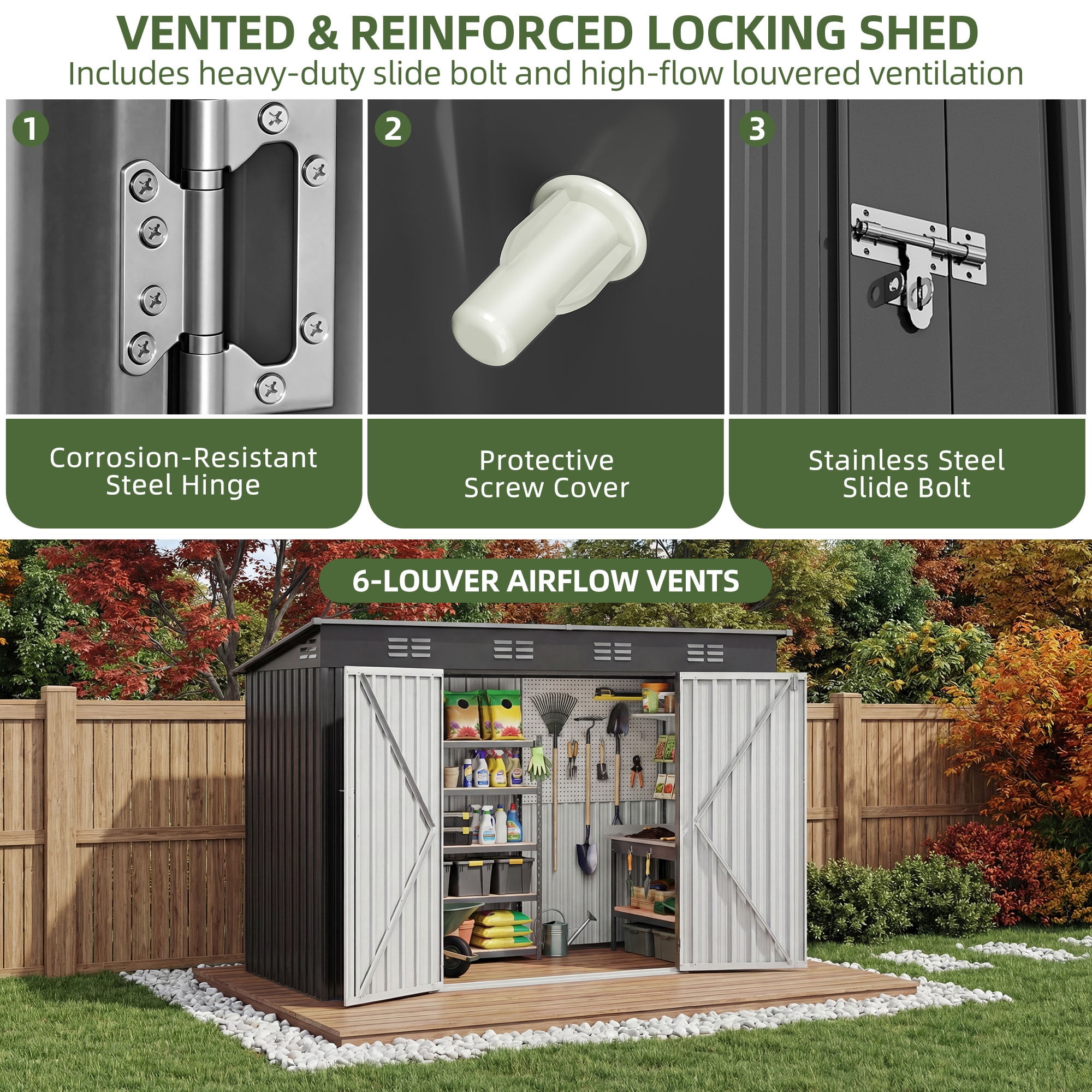 Uforic 8.5 x 3.5 Ft Metal Outdoor Storage Shed, Lockable Tool Shed with Air Vent, Dark Gray, for Backyard Patio Lawn Storage