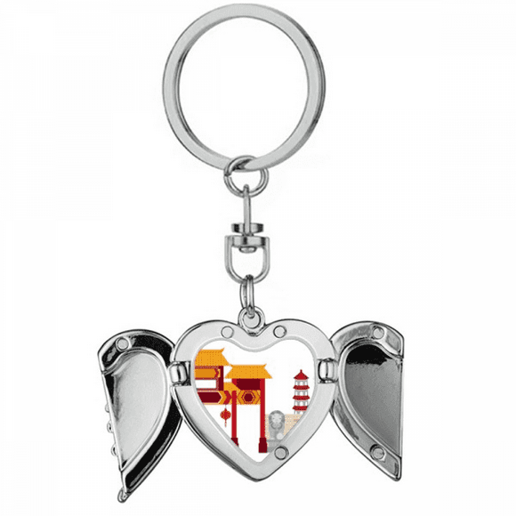 china architecture st lion pattern heart angel wing key chain holder