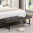 thumbnail image 2 of Shoe Bench Entryway, End of Bed Bench, Bench for Bedroom End of Bed, Modern Faux Leather Bench for Living Room, Entryway Bench Seat, Padded Bench with Solid Metal Shelf Gold, Grey, 2 of 9