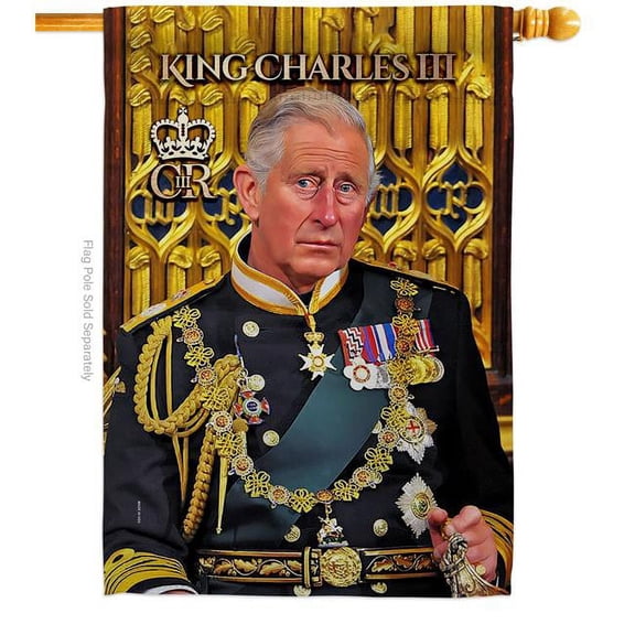 USA Decoration H180338-BO 28 x 40 in. UK King Charles III Sweet Life Biography Double-Sided Decorative Vertical House Flag for Decoration Banner Garden Yard Gift
