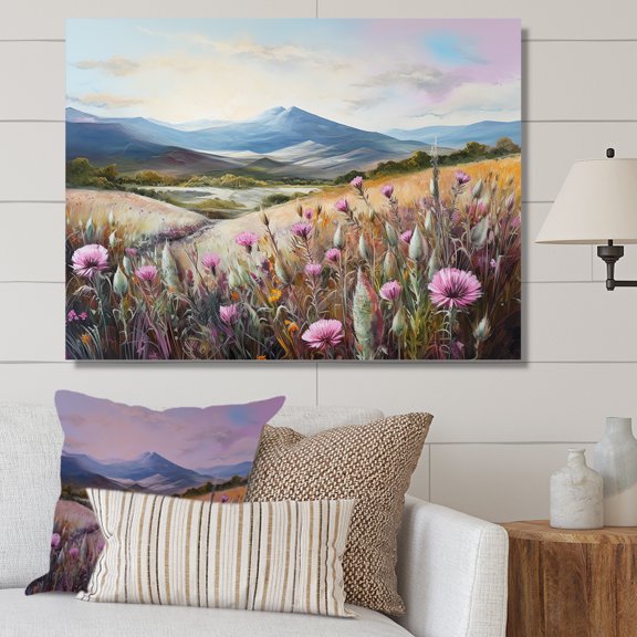 Designart "Mountain Charm Of Purple Thistle Fields I" Thistle Wall Art Prints
