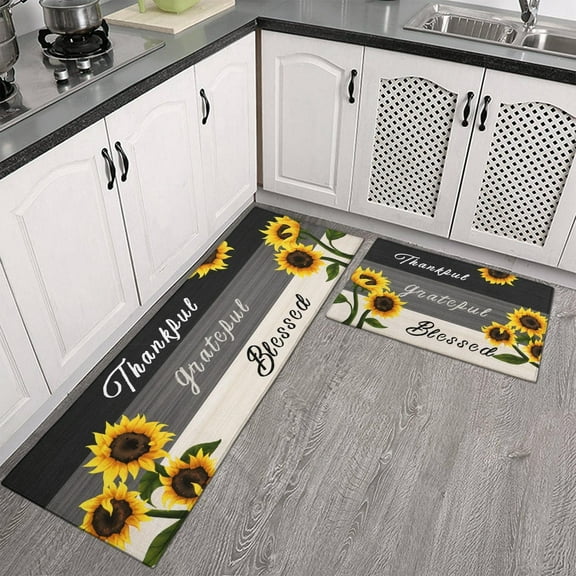 Sunflower Kitchen Rugs - Kitchen Mat Set of 2, Sunflower Decor Sunflower Rugs for Kitchen, Country Sunflower Kitchen Decor Accessories Things - Sunflower Rugs and Mats, 17x24 and 17x48 Inch