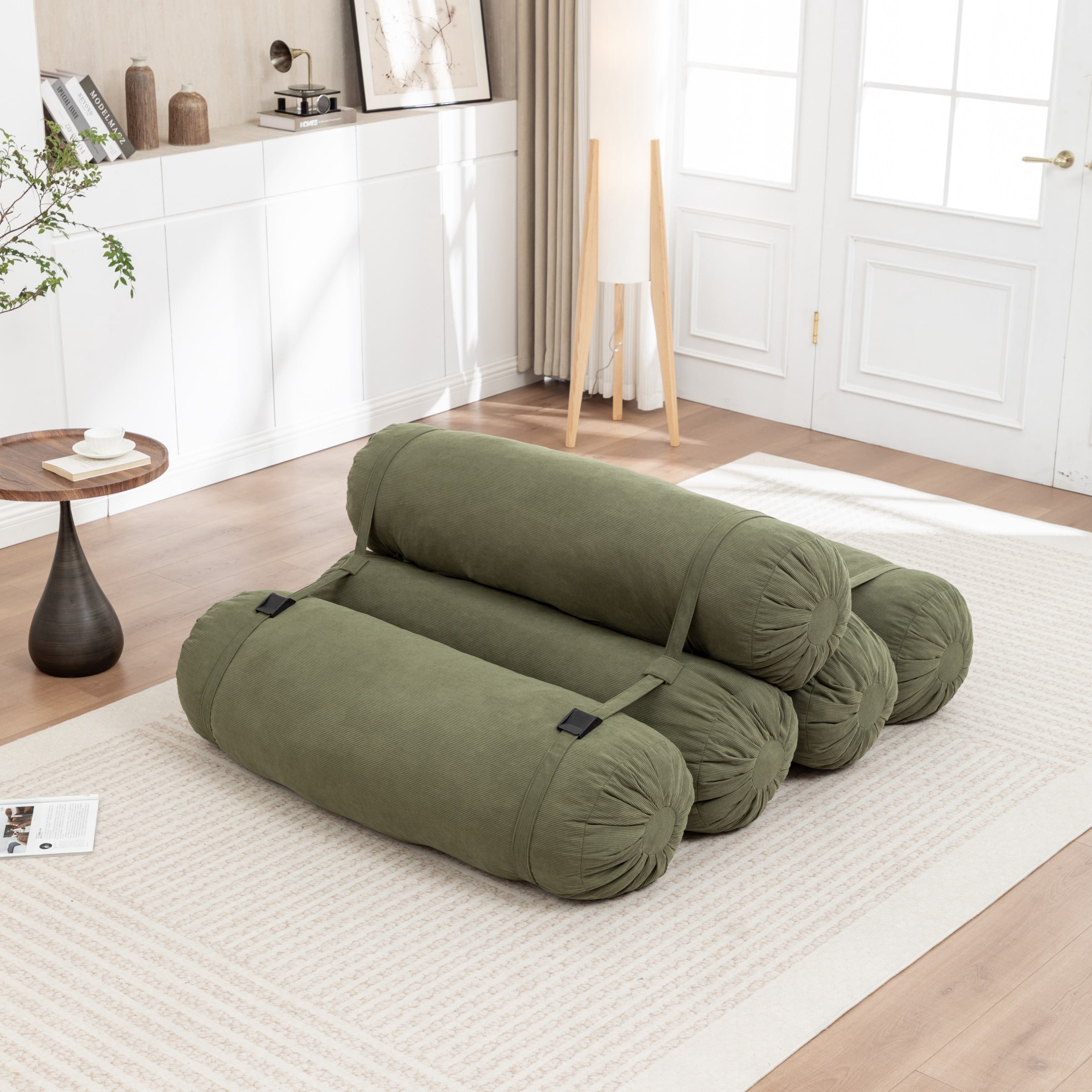Adjustable Floor Sofa, Corduroy Lazy Sofa Chair with Adjustable Straps, Modular Floor Couch for Living Room Bedroom Dorm, Green