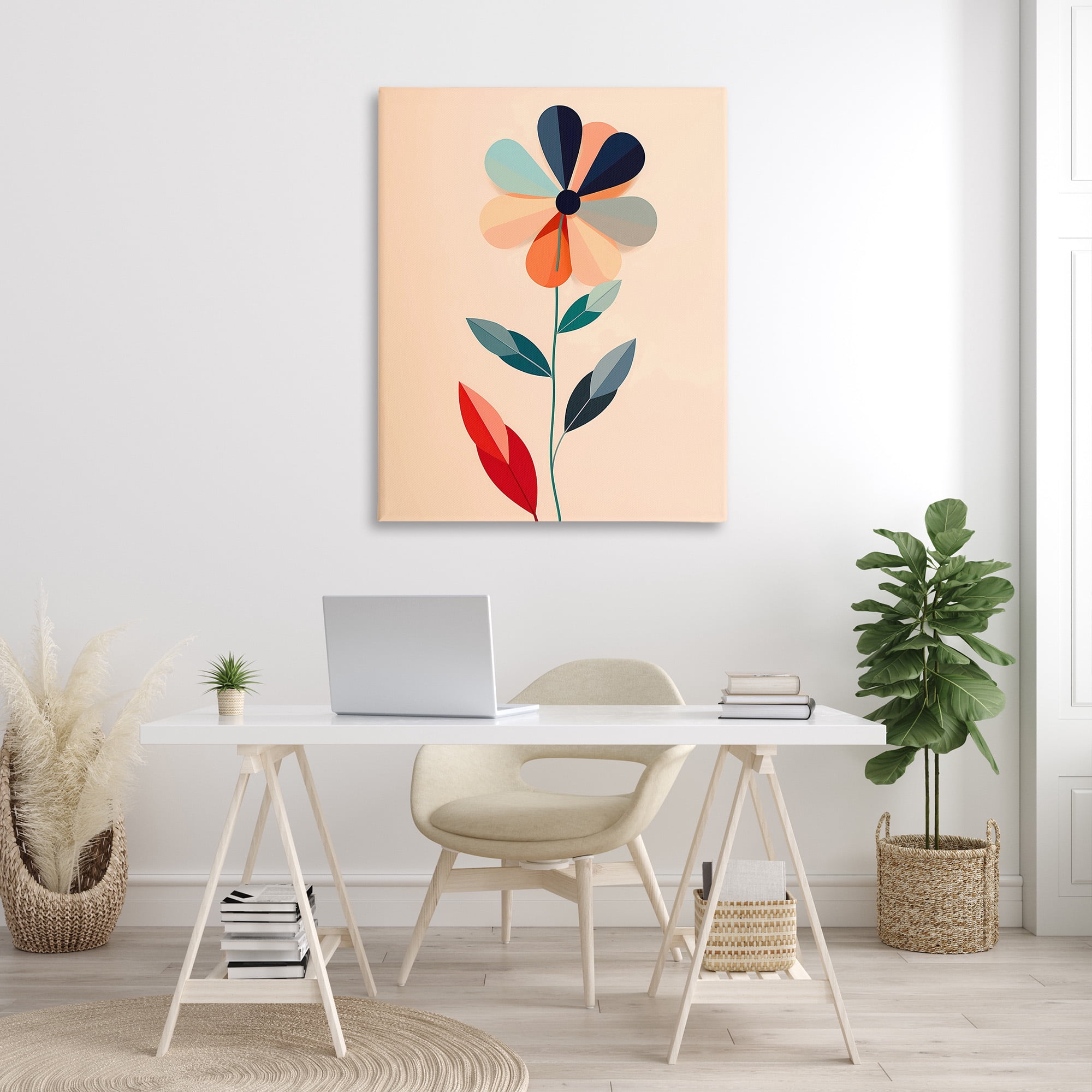 Stupell Industries Geometric Daisy Flower Botanical & Floral Painting Gallery Wrapped Canvas Art Print Wall Art, 36 x 48