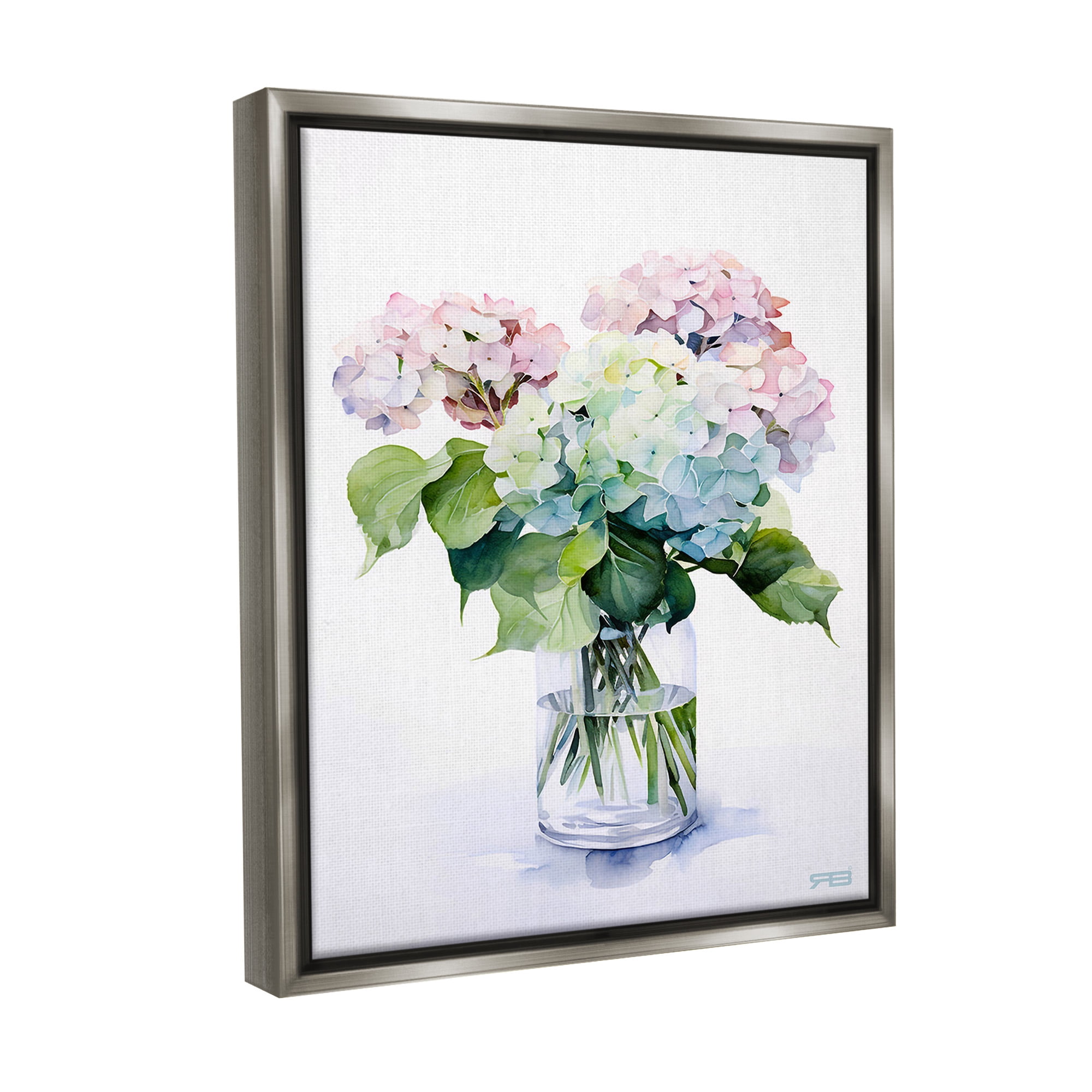 Stupell Industries Ombre Hydrangea Bouquet Botanical & Floral Painting Gray Floater Framed Canvas Art Print Wall Art, 25 x 31