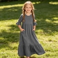 thumbnail image 4 of Girls Tiered Maxi Dresses Half Sleeve Ruffle Hem Long Dress Summer Casual Vacation Outfits Gray, Size 5 Y, 4 of 7