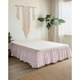 thumbnail image 2 of Farmhouse Pink Wrap Around Bed Skirts for California King Bed 18" Drop,Bed Skirt with Adjustable Elastic Belt Dust Ruffle Bed Valance for Bedroom Vintage Flower Leaf Botanical Plant Bed Frame Cover, 2 of 7