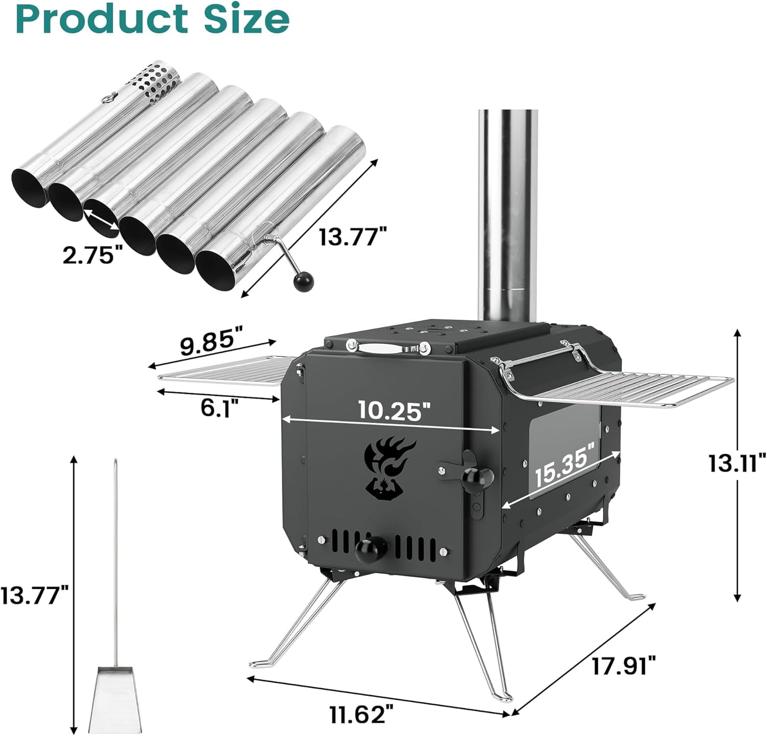 EastVita Outdoor Portable Wood Stove, Tent Stove,Wood Burning Stove for Camping,Cast Iron Wood Stove,Tent Heaters for Camping, Includes Chimney Pipes