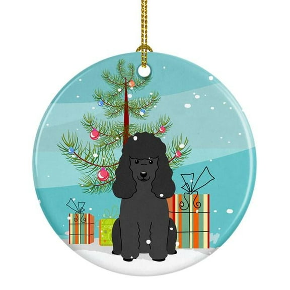 Merry Christmas Tree Poodle Black Ceramic Ornament