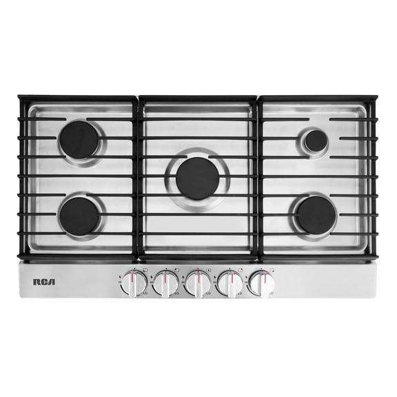 36 in. Legacy Collection Drop-In Gas Cooktop, 5 Burners, Cast Iron Grates, Metal Knobs in Stainless Steel