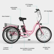 MOONCOOL Adult 24/26 Unisex 3-Wheel Tricycle, 700W Peak Motor, 7 Speeds, 36V 10.4Ah Removable Lithium Battery, 16MPH Max Speed, 40 Miles Range