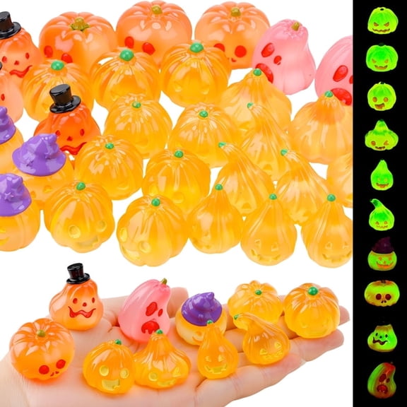 shuaien 30 Pcs Luminous Resin Pumpkins for Decorating, Fall Mini Pumpkin Model Miniature for Halloween Thanksgiving Autumn Decoration Party Gifts Home Cake Decoration Craft DIY