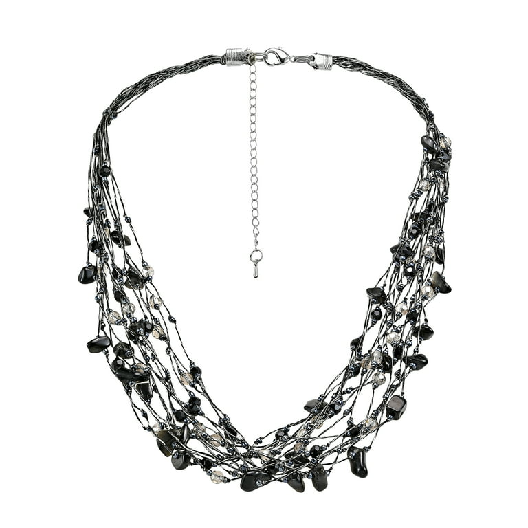 AeraVida Elegant Black Onyx & Crystals on Silk Multi-Layered