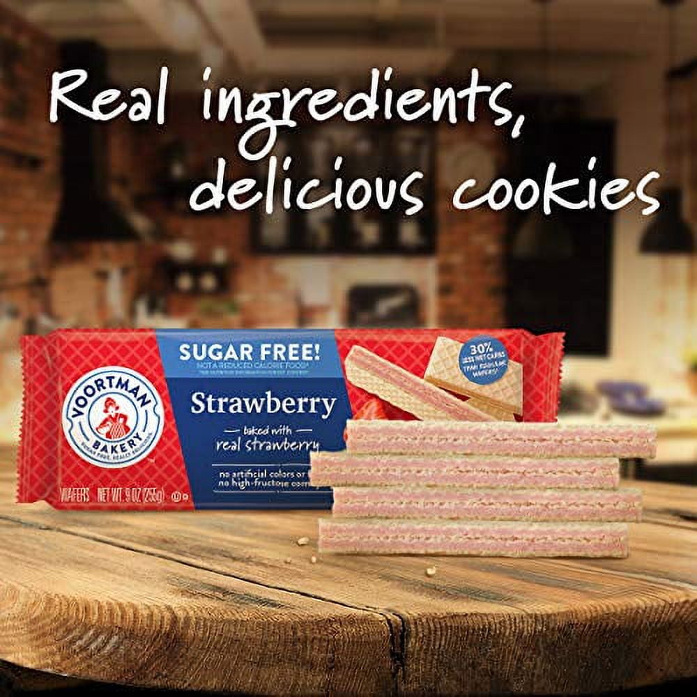 Voortman Bakery Sugar Free Wafer Cookies, Pack of 4 (Sugar Free Strawberry)