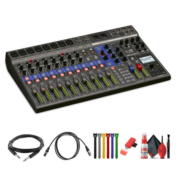 Zoom LiveTrak L-12 - 12-Channel Digital Mixer & Multitrack Recorder Bundle With 4x AA Batteries   Charger   Extreme Pro 64GB microSDXC Memory Card   XLR Female to Male Cable   More